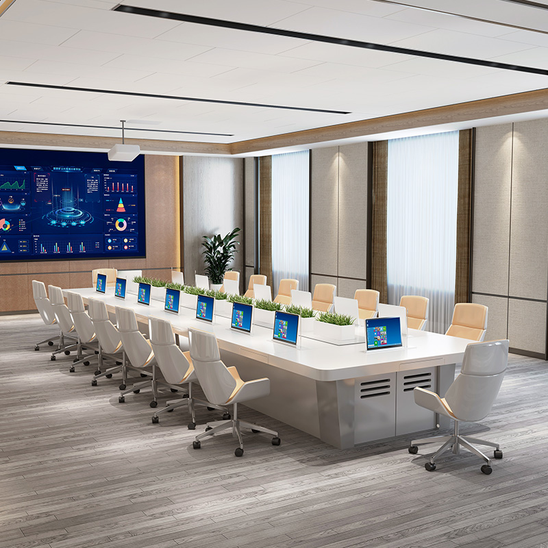 無(wú)紙化會(huì)議桌 烤漆辦公家具無(wú)紙化智能升降會(huì)議桌長(zhǎng)桌多功能油漆顯示